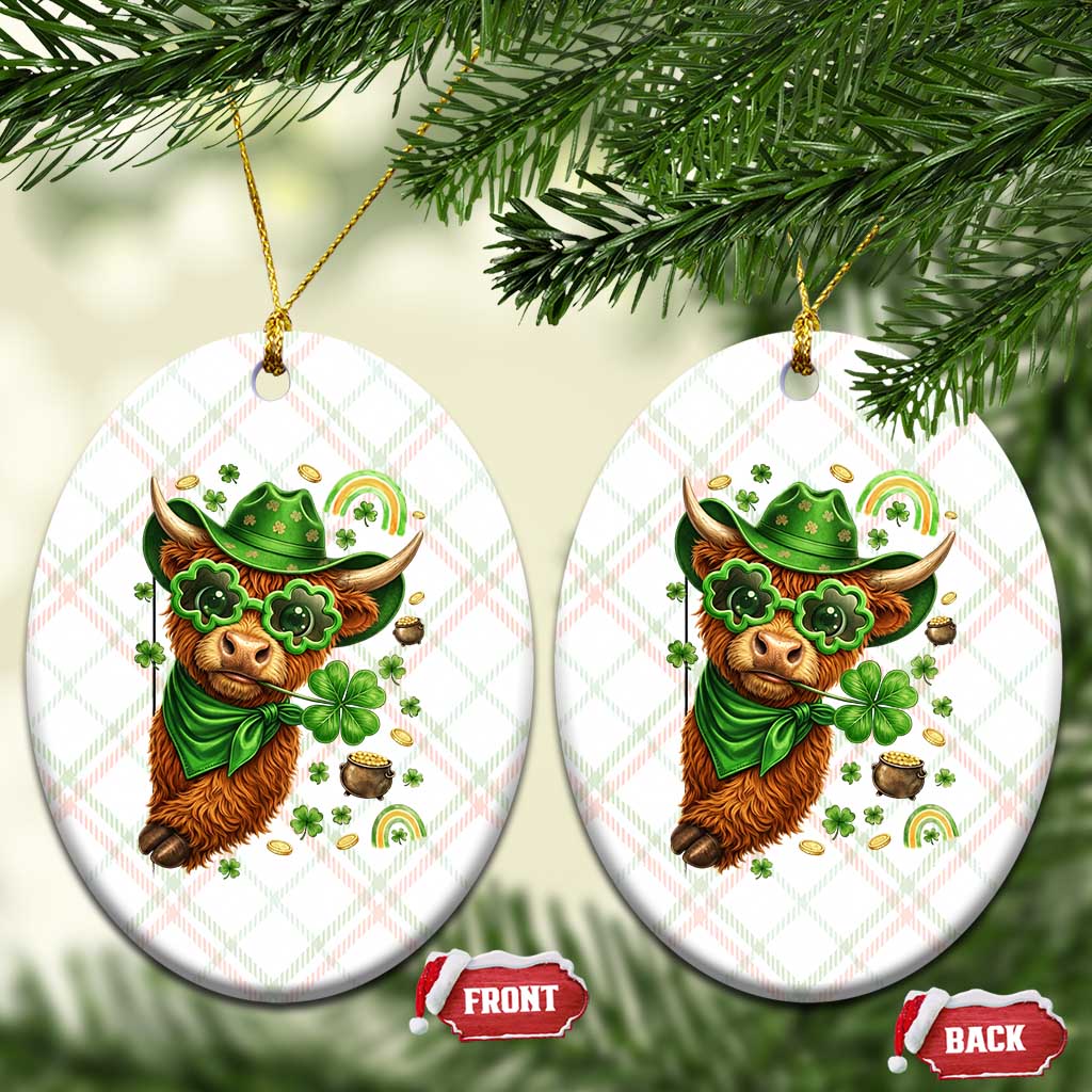 Funny Irish Highland Cow Ceramic Ornament St Patricks Day Gift