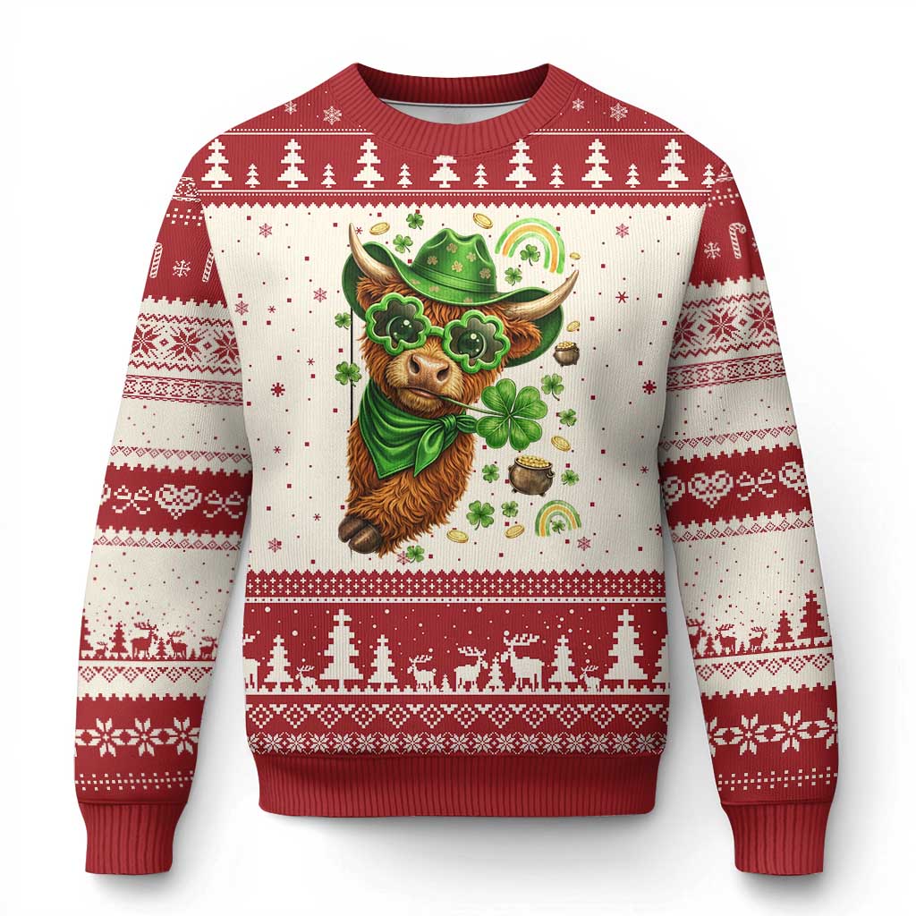 Funny Irish Highland Cow Ugly Christmas Sweater St Patricks Day Gift