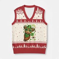 Funny Irish Highland Cow V-Neck Knit Sweater Vest St Patricks Day Gift