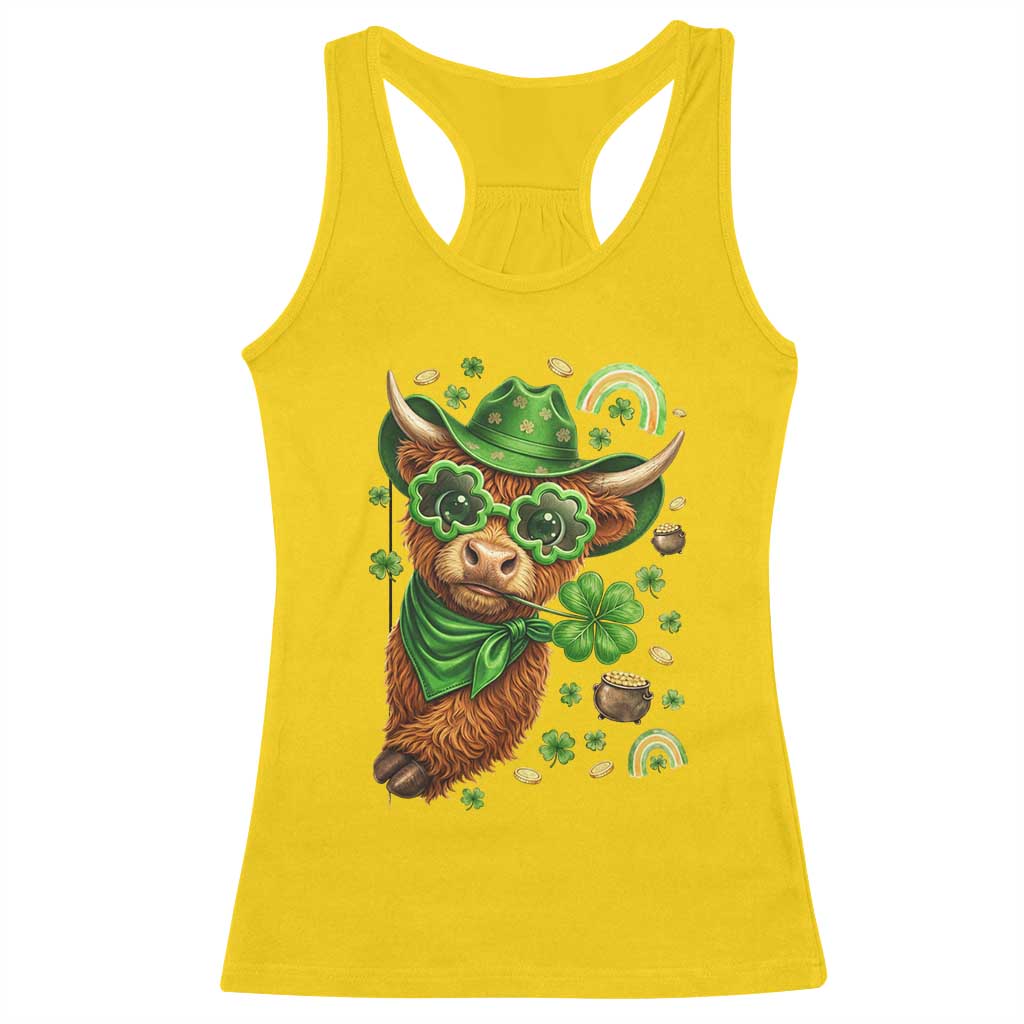 Funny Irish Highland Cow Racerback Tank Top St Patricks Day Gift