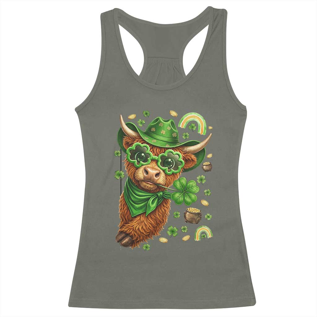 Funny Irish Highland Cow Racerback Tank Top St Patricks Day Gift