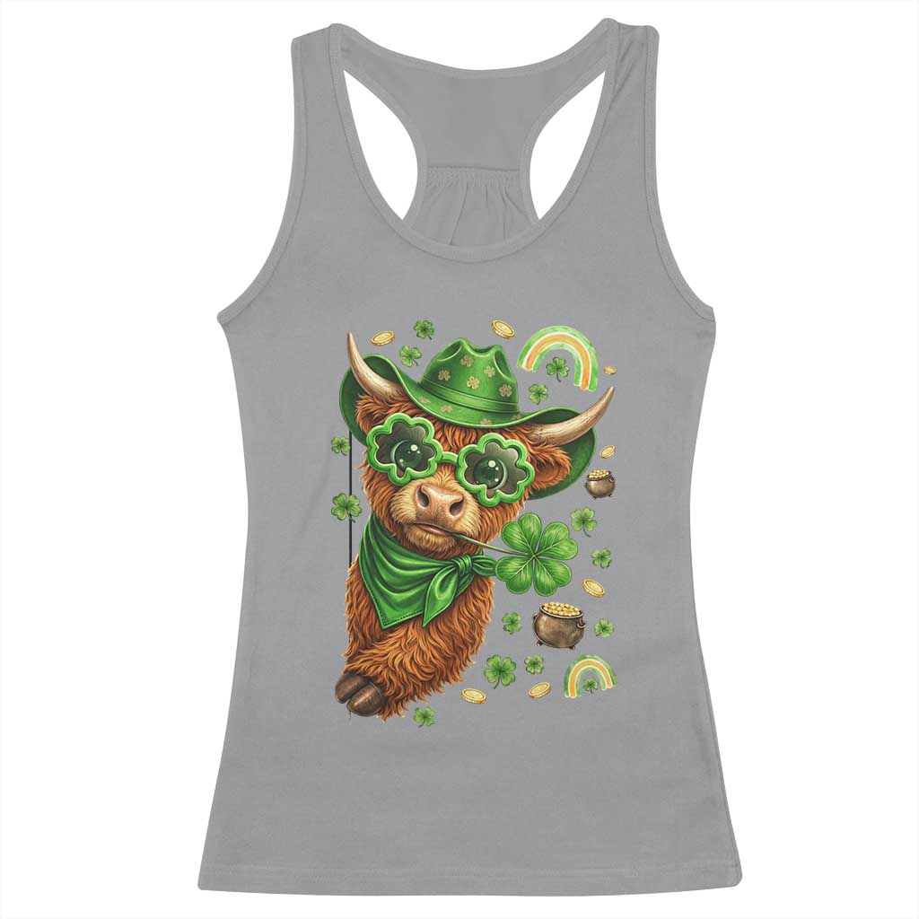 Funny Irish Highland Cow Racerback Tank Top St Patricks Day Gift