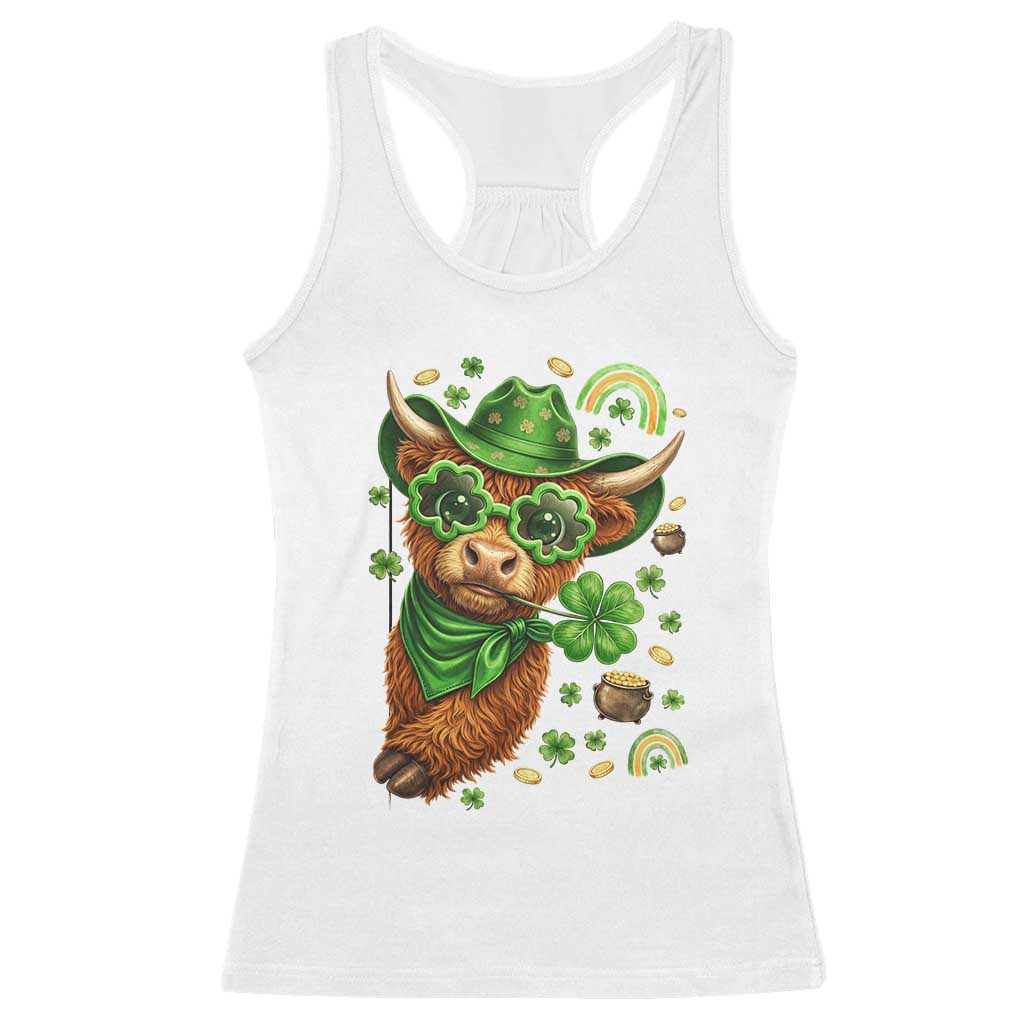 Funny Irish Highland Cow Racerback Tank Top St Patricks Day Gift