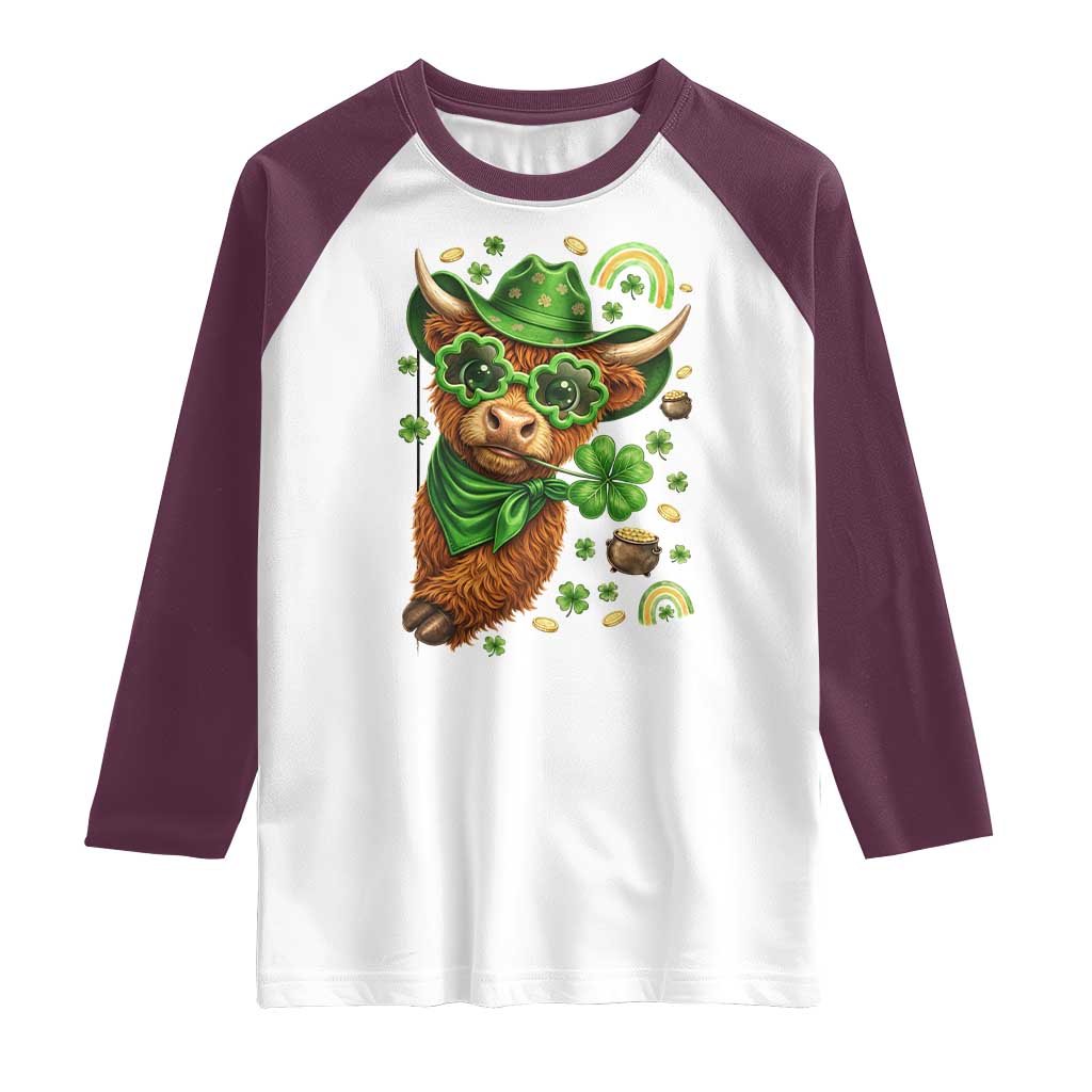 Funny Irish Highland Cow Raglan Shirt St Patricks Day Gift