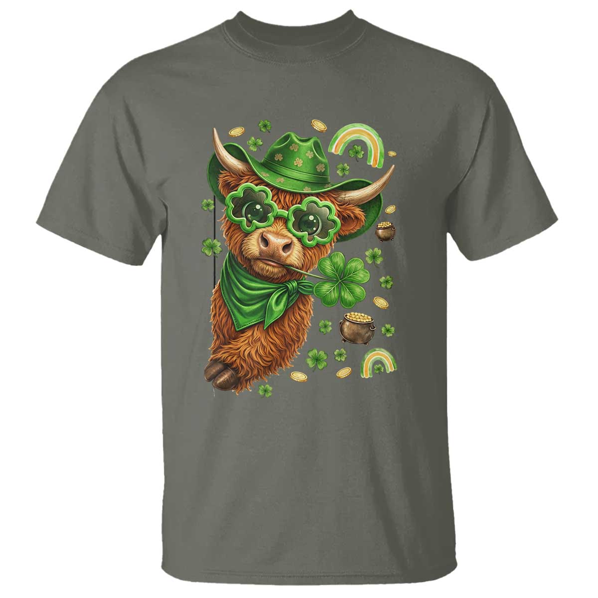 Funny Irish Highland Cow T Shirt St Patricks Day Gift