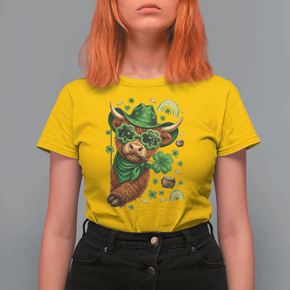 Funny Irish Highland Cow T Shirt For Women St Patricks Day Gift