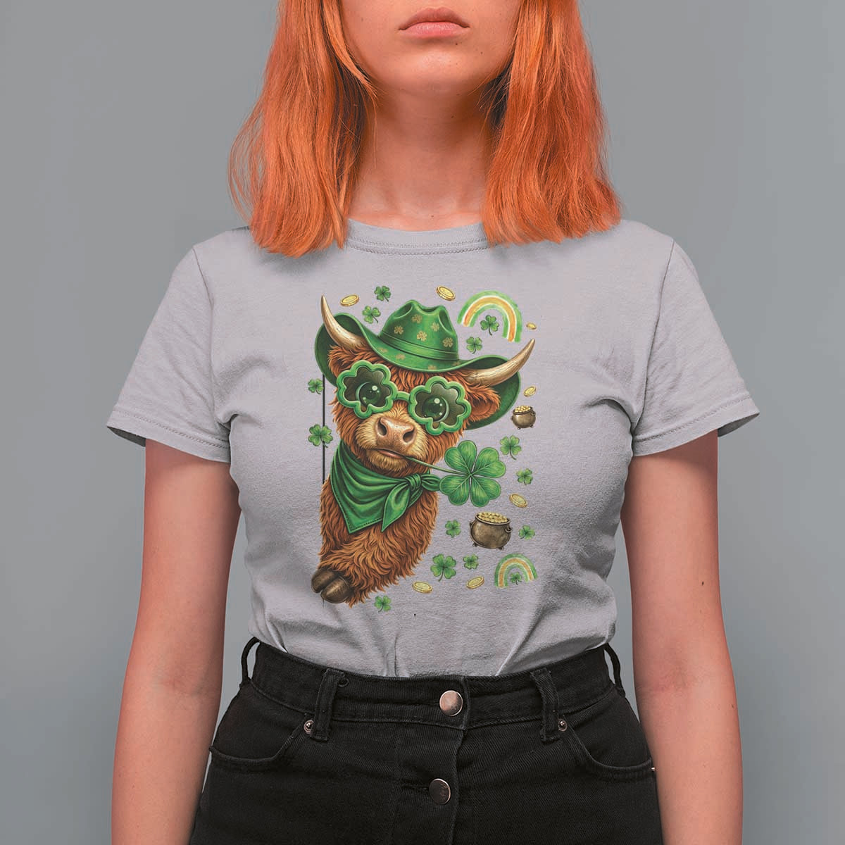Funny Irish Highland Cow T Shirt For Women St Patricks Day Gift