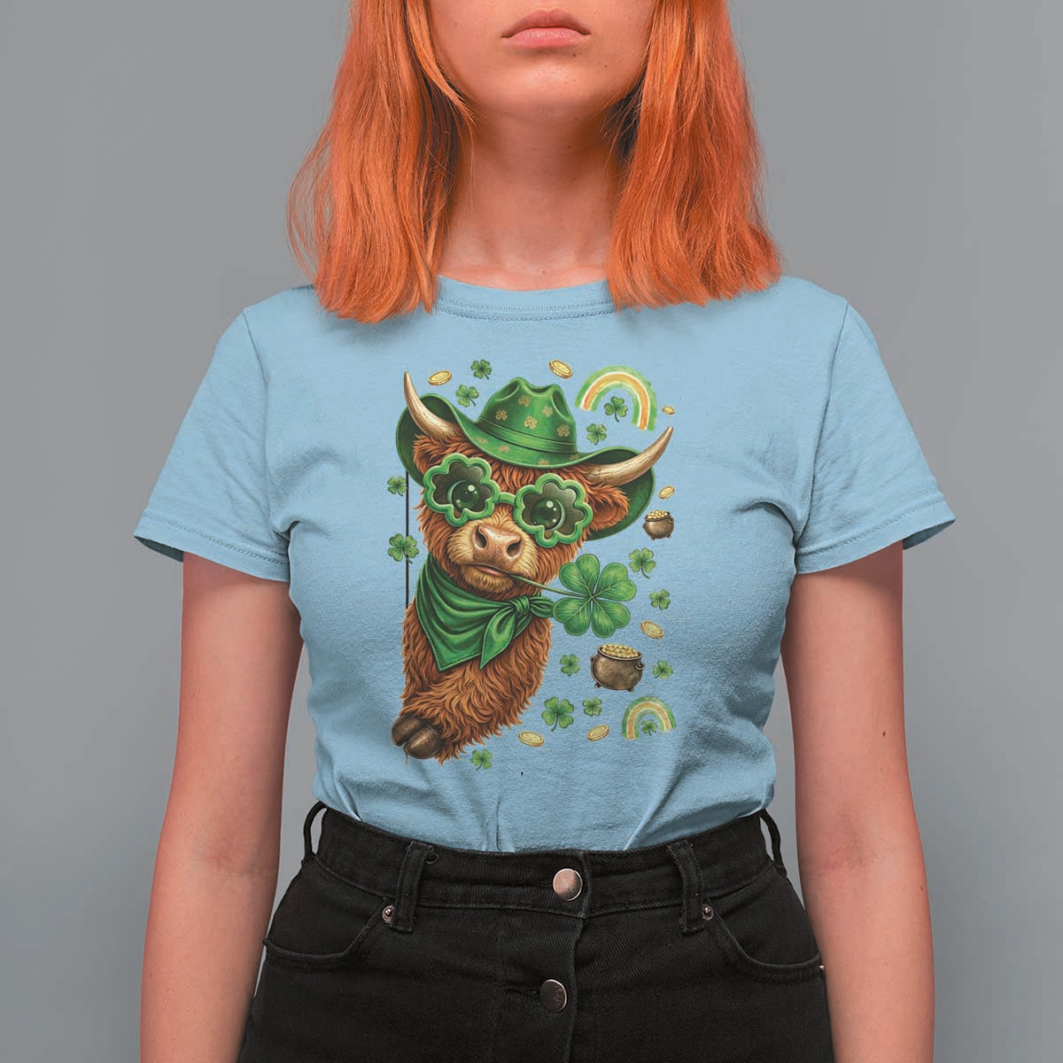 Funny Irish Highland Cow T Shirt For Women St Patricks Day Gift