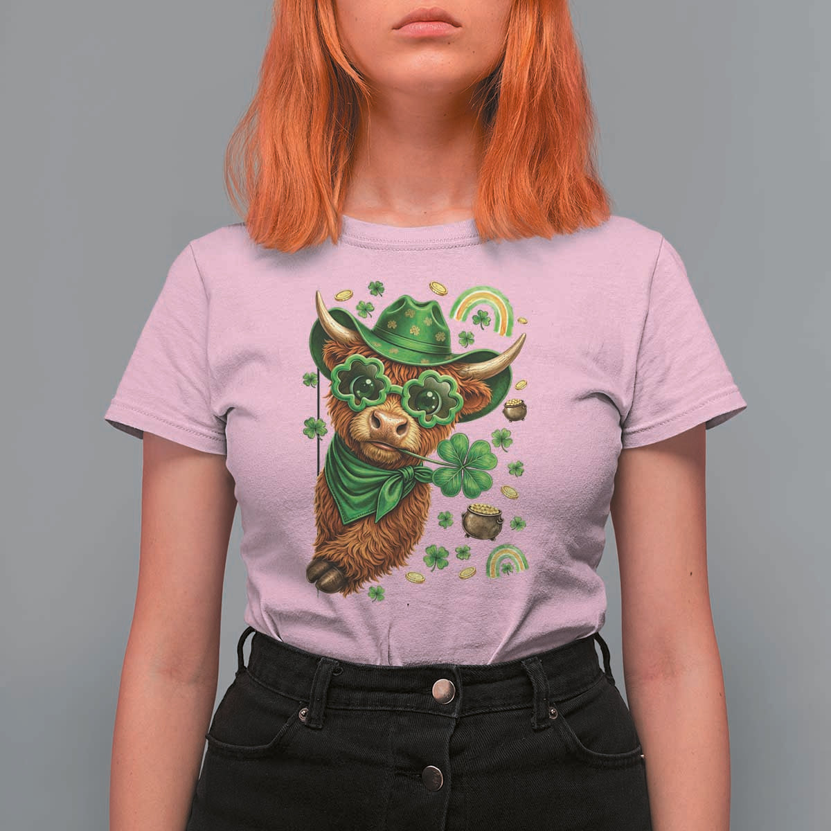 Funny Irish Highland Cow T Shirt For Women St Patricks Day Gift