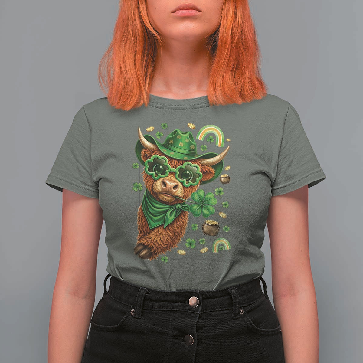 Funny Irish Highland Cow T Shirt For Women St Patricks Day Gift