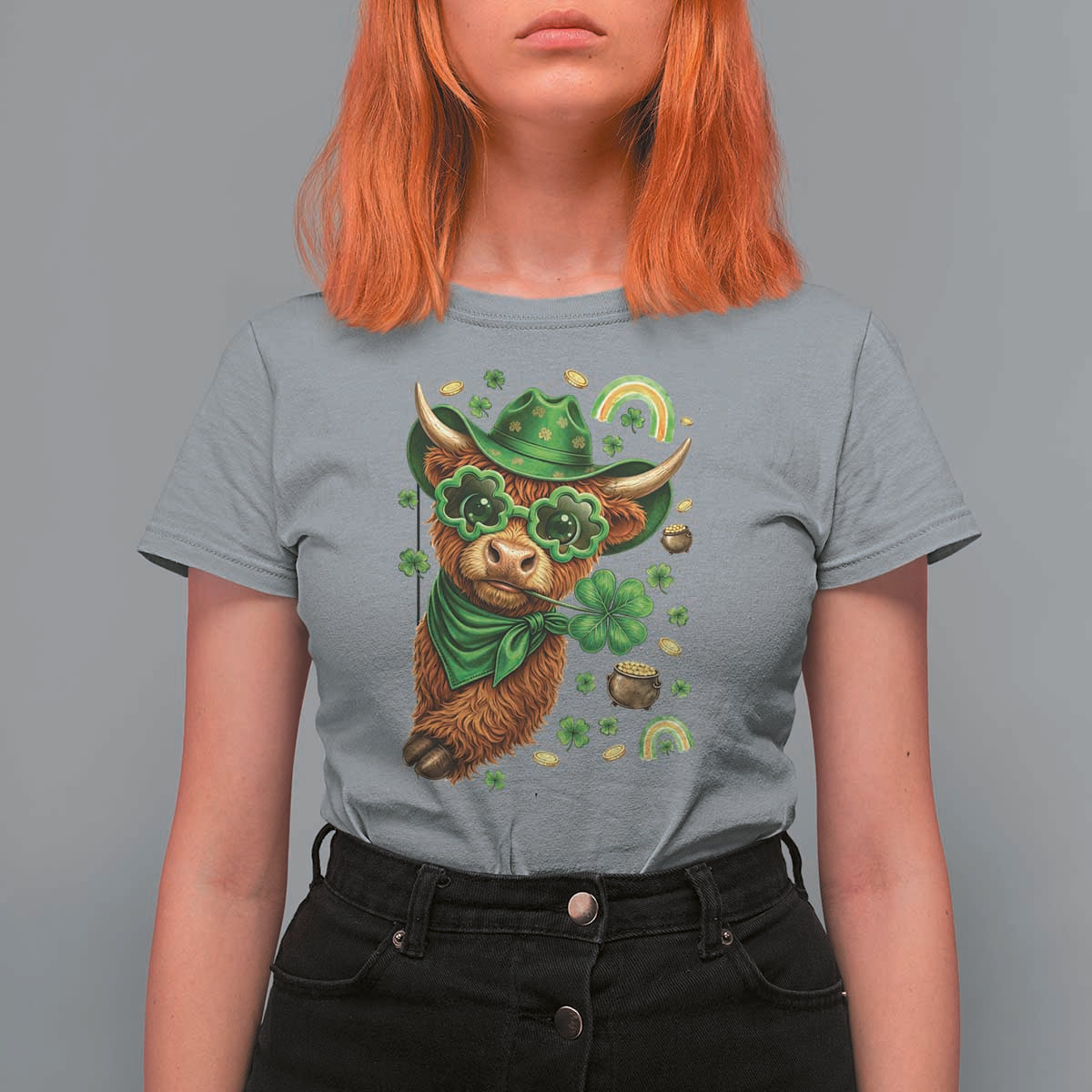 Funny Irish Highland Cow T Shirt For Women St Patricks Day Gift