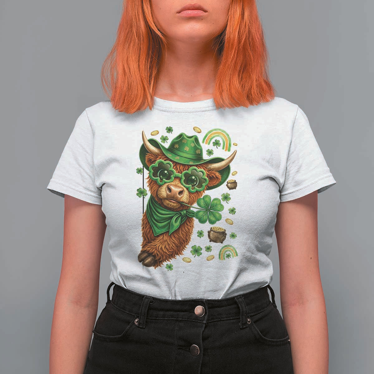 Funny Irish Highland Cow T Shirt For Women St Patricks Day Gift