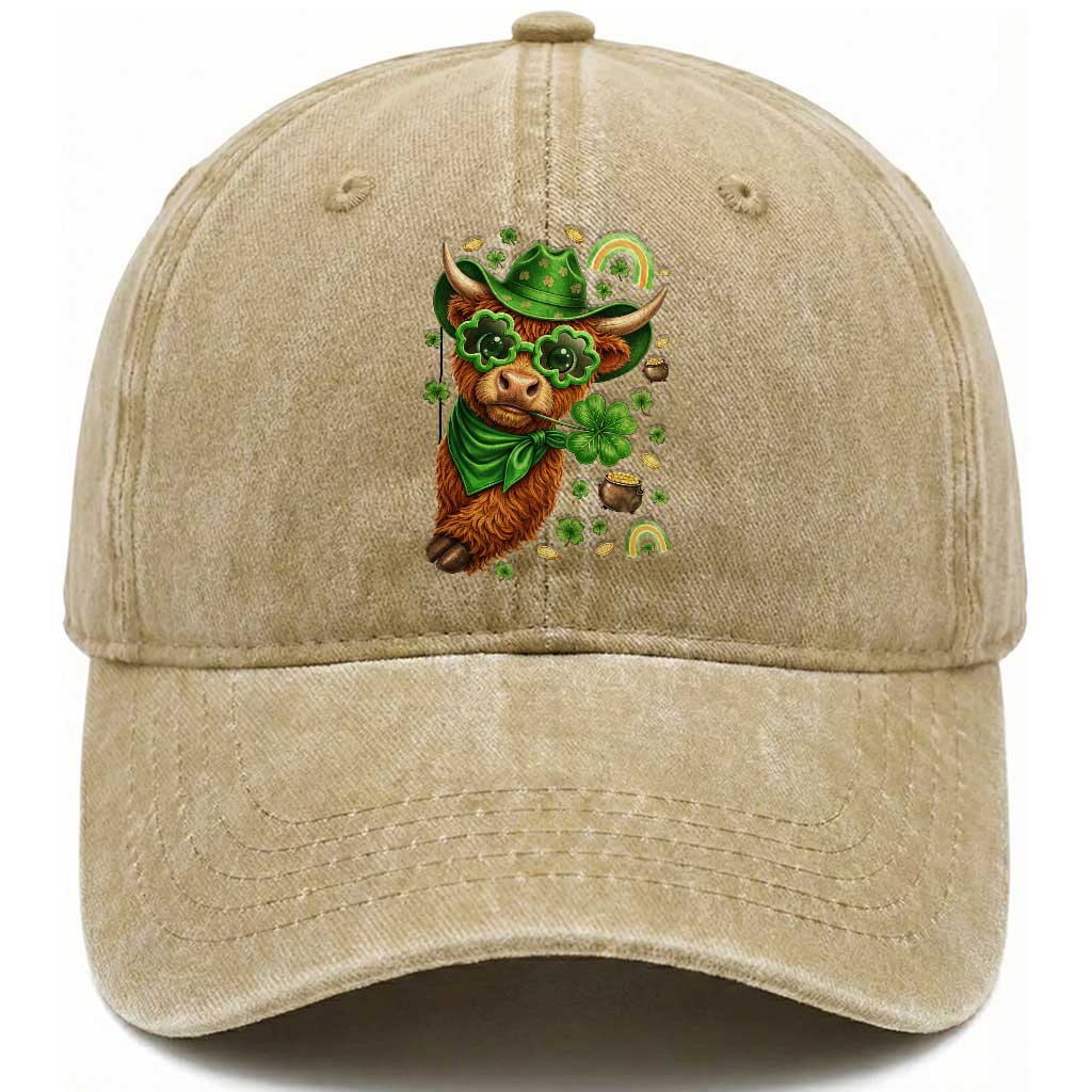 Funny Irish Highland Cow Washed Cotton Baseball Cap St Patricks Day Gift