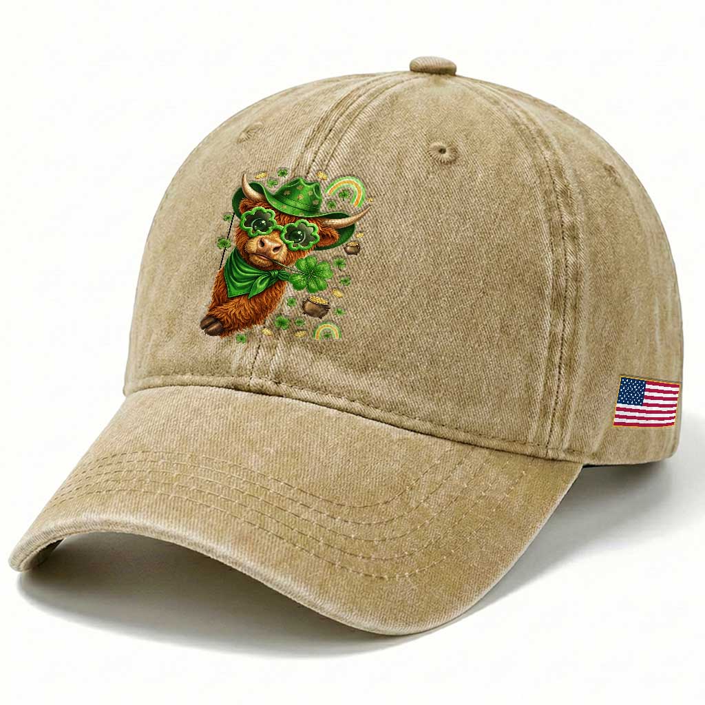 Funny Irish Highland Cow Washed Cotton Baseball Cap St Patricks Day Gift