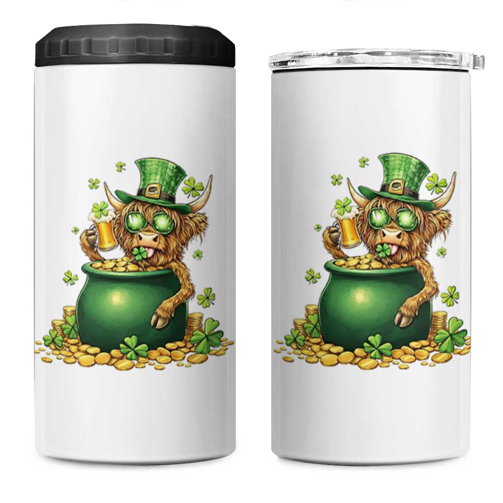 Funny Highland Cow St Patricks Day 4 in 1 Can Cooler Tumbler Farm Lover Gift