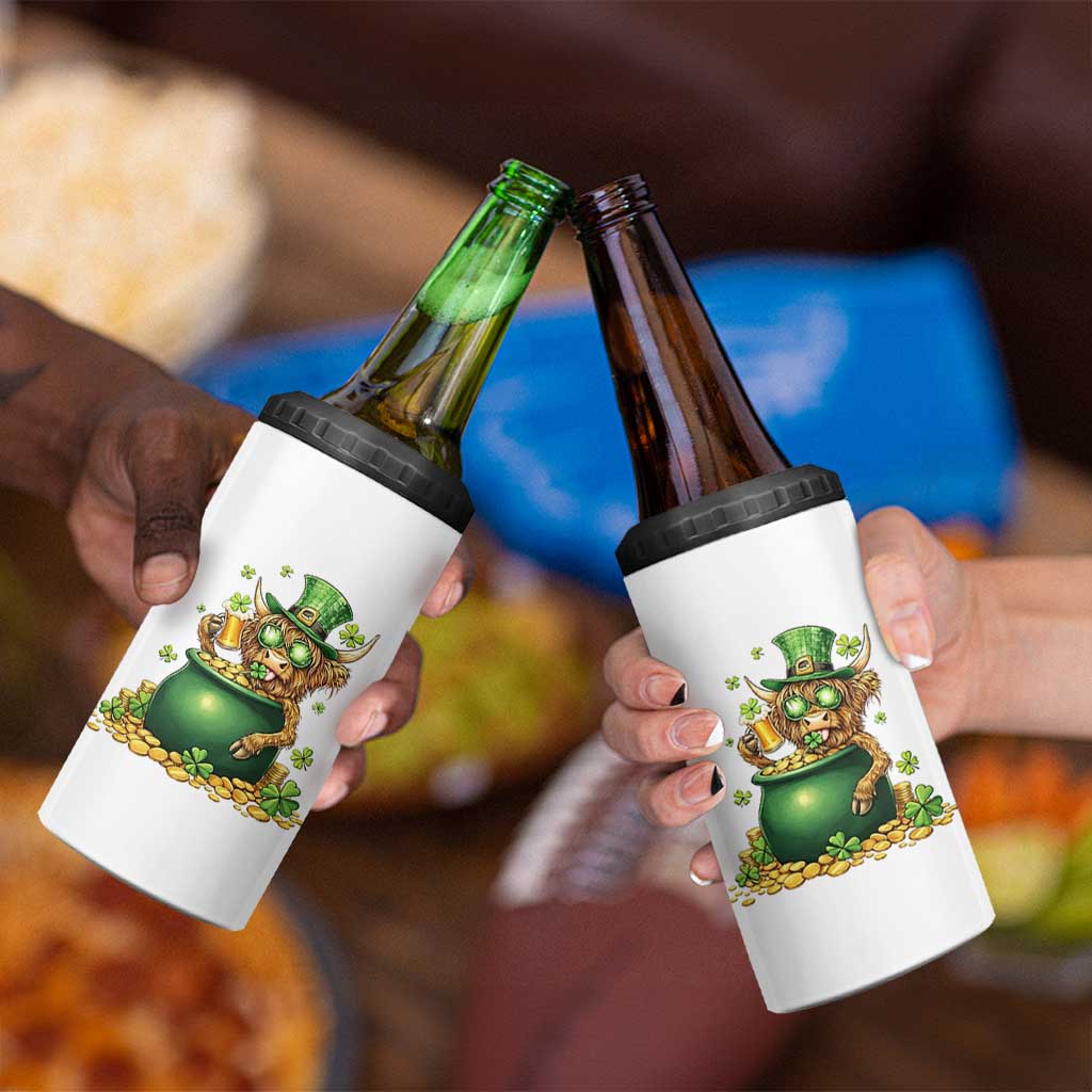 Funny Highland Cow St Patricks Day 4 in 1 Can Cooler Tumbler Farm Lover Gift