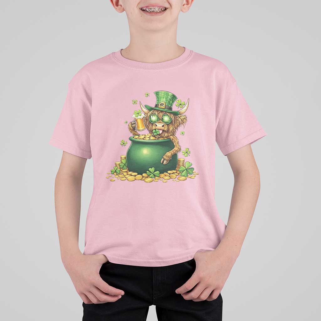 Funny Highland Cow St Patricks Day T Shirt For Kid Farm Lover Gift