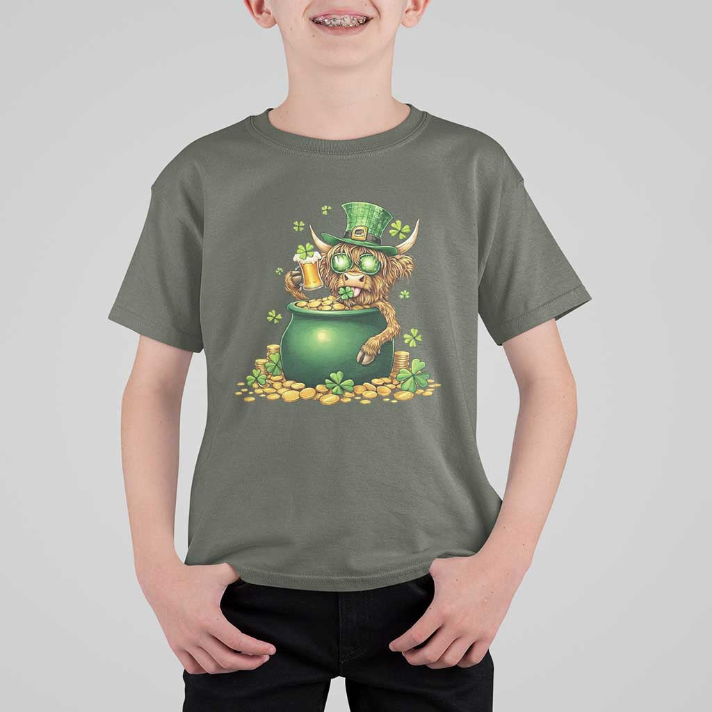 Funny Highland Cow St Patricks Day T Shirt For Kid Farm Lover Gift