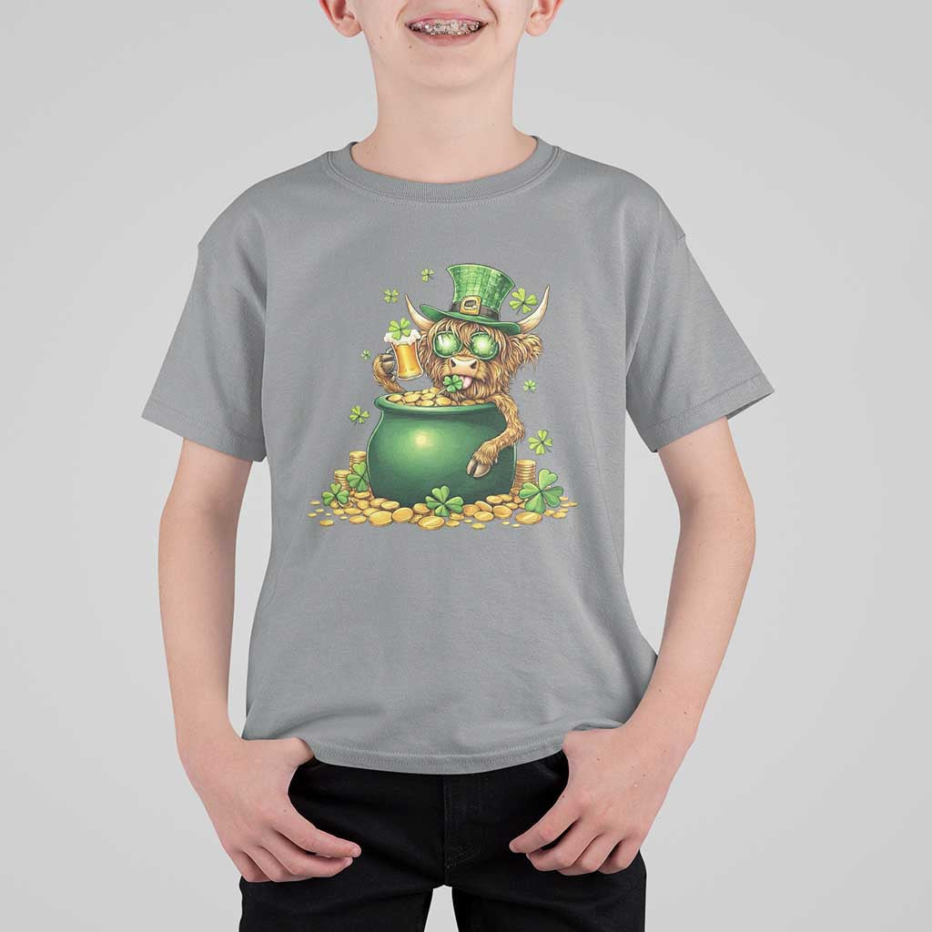 Funny Highland Cow St Patricks Day T Shirt For Kid Farm Lover Gift