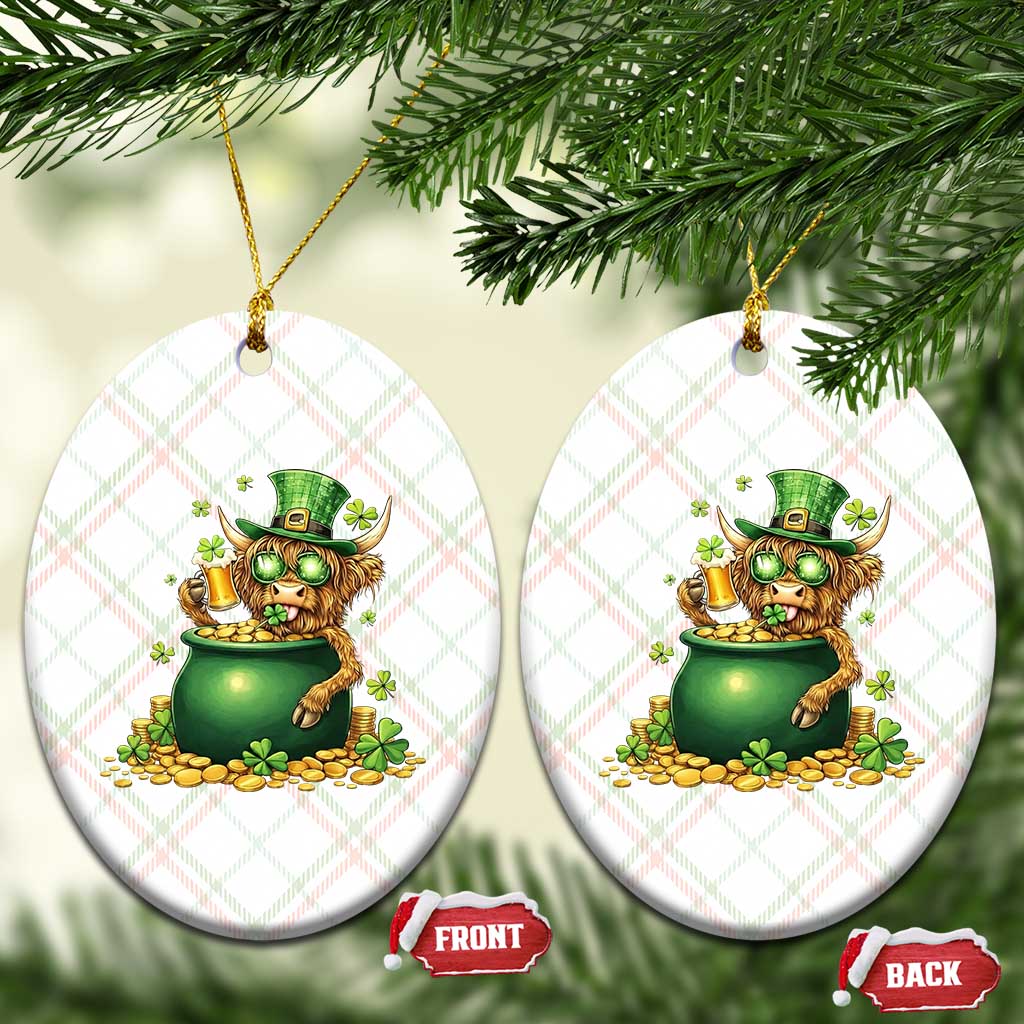 Funny Highland Cow St Patricks Day Ceramic Ornament Farm Lover Gift