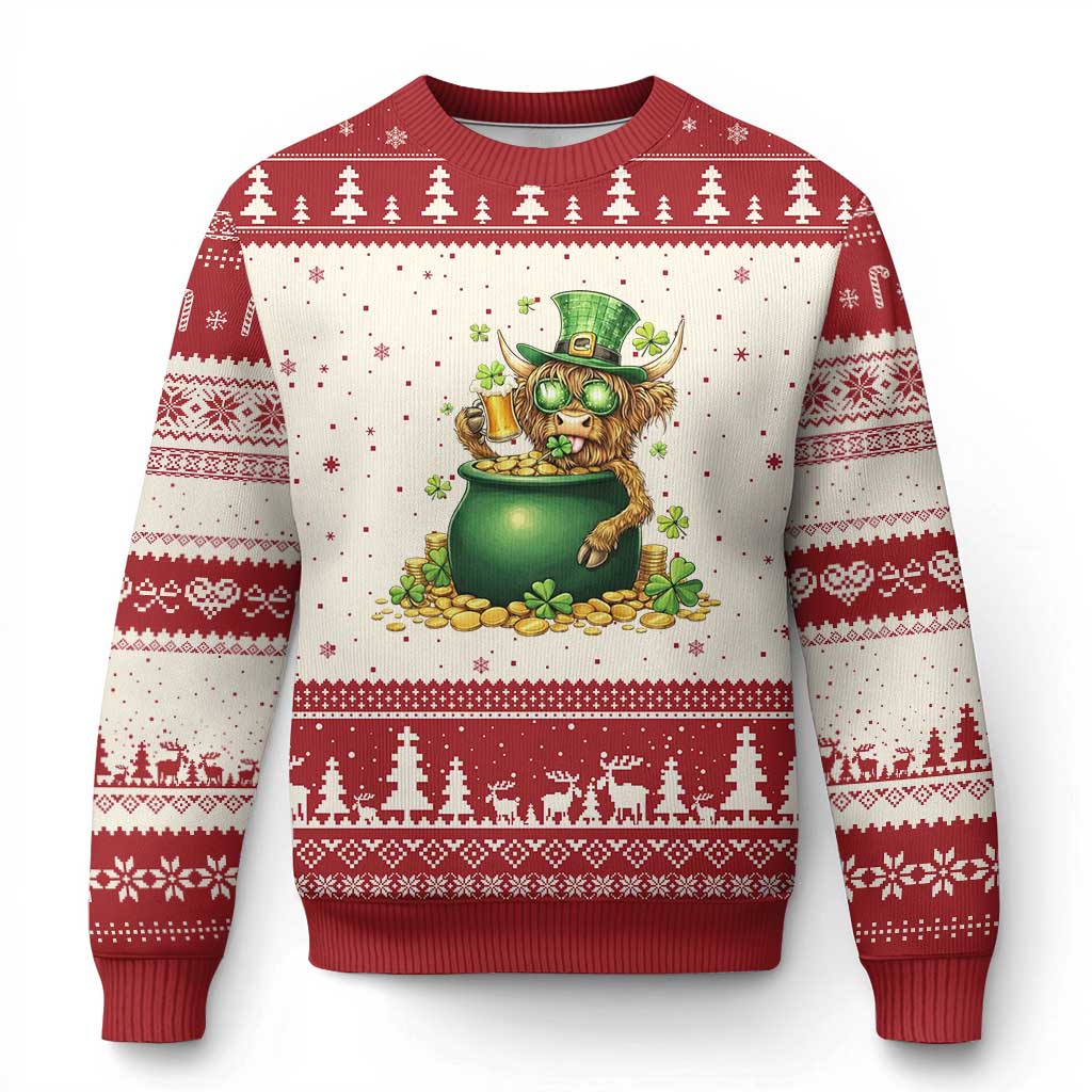 Funny Highland Cow St Patricks Day Ugly Christmas Sweater Farm Lover Gift