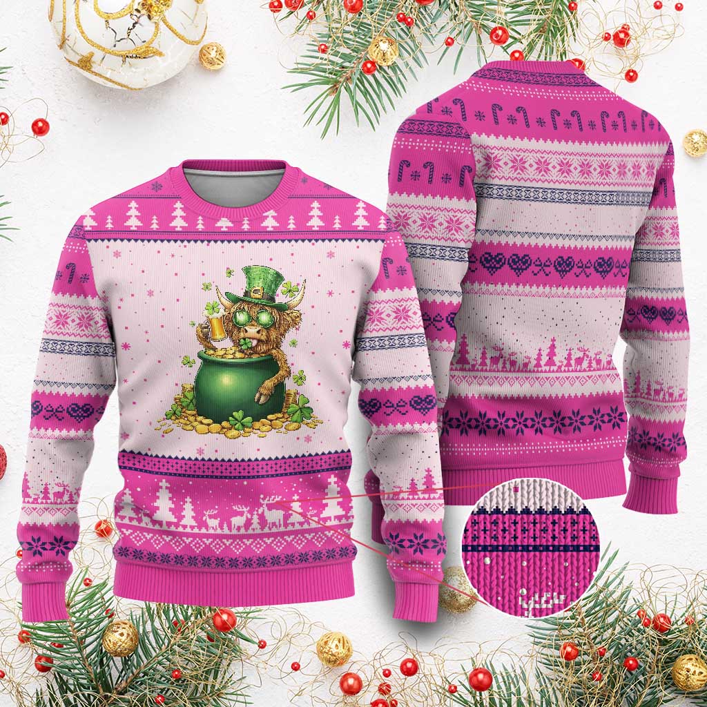 Funny Highland Cow St Patricks Day Ugly Christmas Sweater Farm Lover Gift
