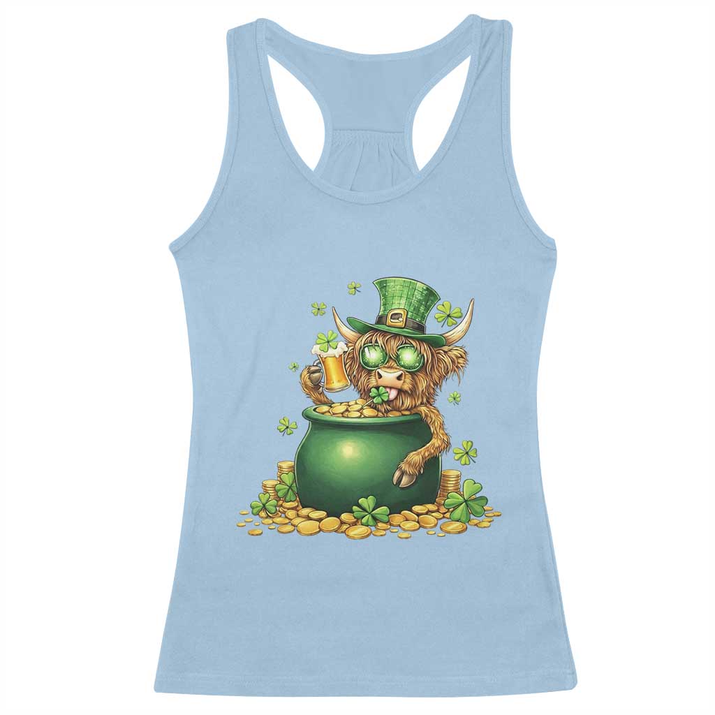 Funny Highland Cow St Patricks Day Racerback Tank Top Farm Lover Gift