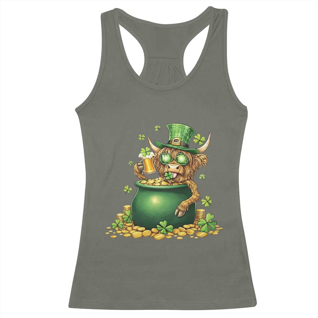 Funny Highland Cow St Patricks Day Racerback Tank Top Farm Lover Gift