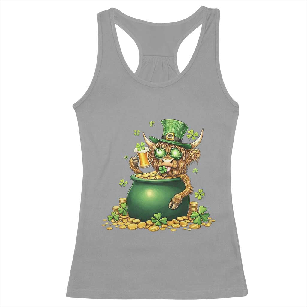 Funny Highland Cow St Patricks Day Racerback Tank Top Farm Lover Gift