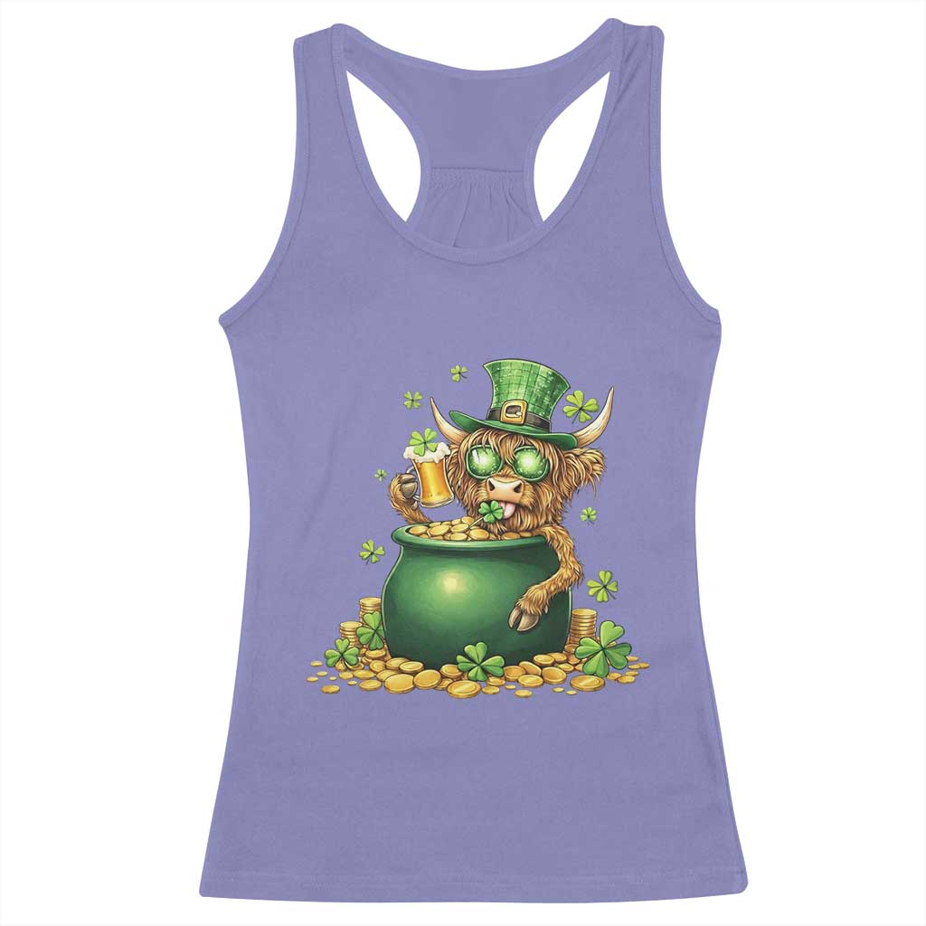 Funny Highland Cow St Patricks Day Racerback Tank Top Farm Lover Gift