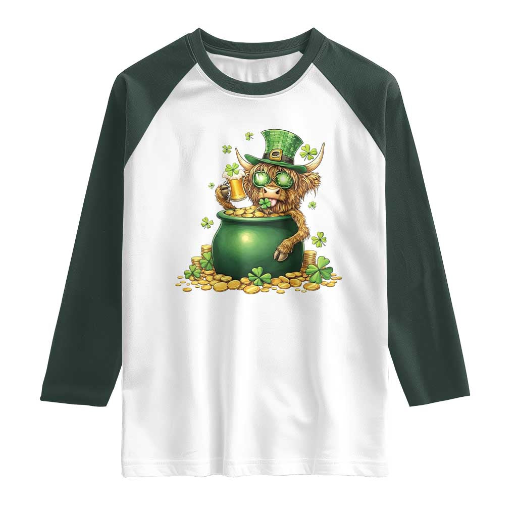 Funny Highland Cow St Patricks Day Raglan Shirt Farm Lover Gift