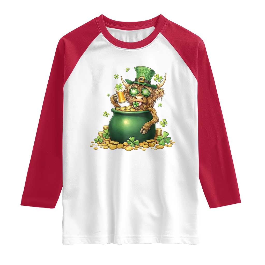 Funny Highland Cow St Patricks Day Raglan Shirt Farm Lover Gift
