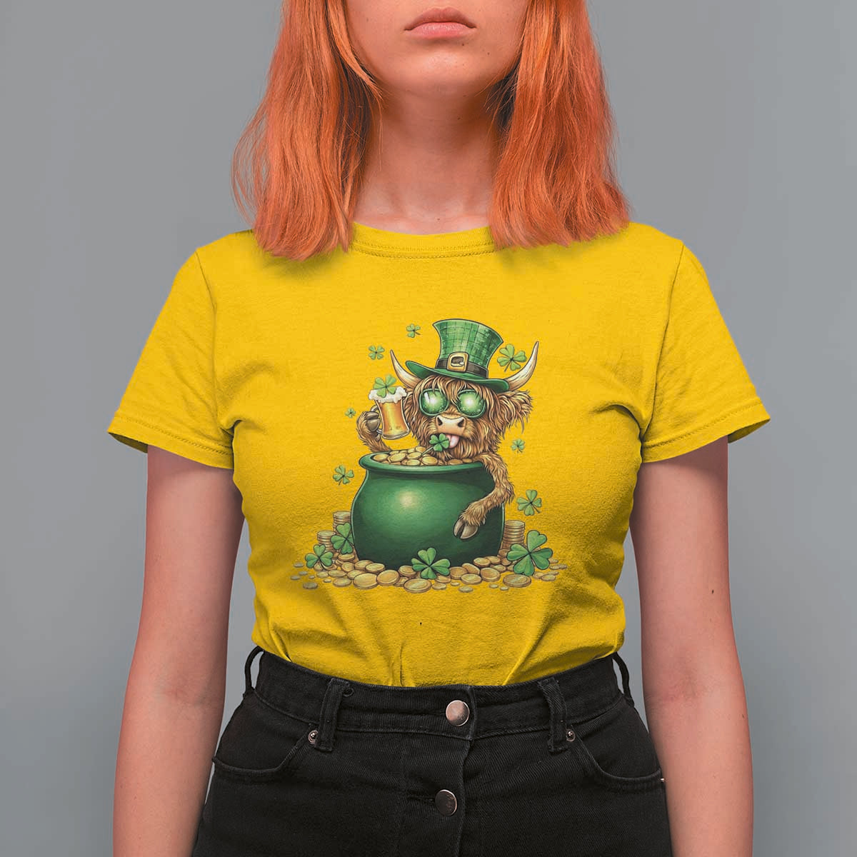 Funny Highland Cow St Patricks Day T Shirt For Women Farm Lover Gift