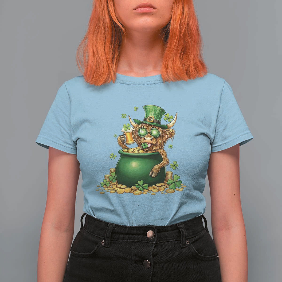 Funny Highland Cow St Patricks Day T Shirt For Women Farm Lover Gift