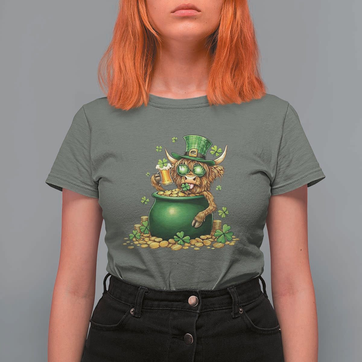 Funny Highland Cow St Patricks Day T Shirt For Women Farm Lover Gift