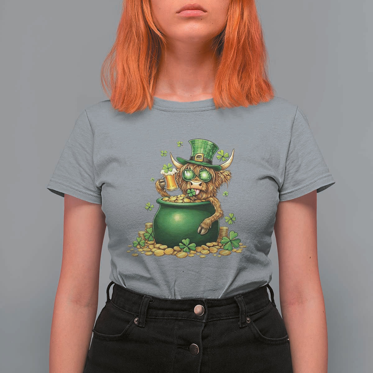 Funny Highland Cow St Patricks Day T Shirt For Women Farm Lover Gift