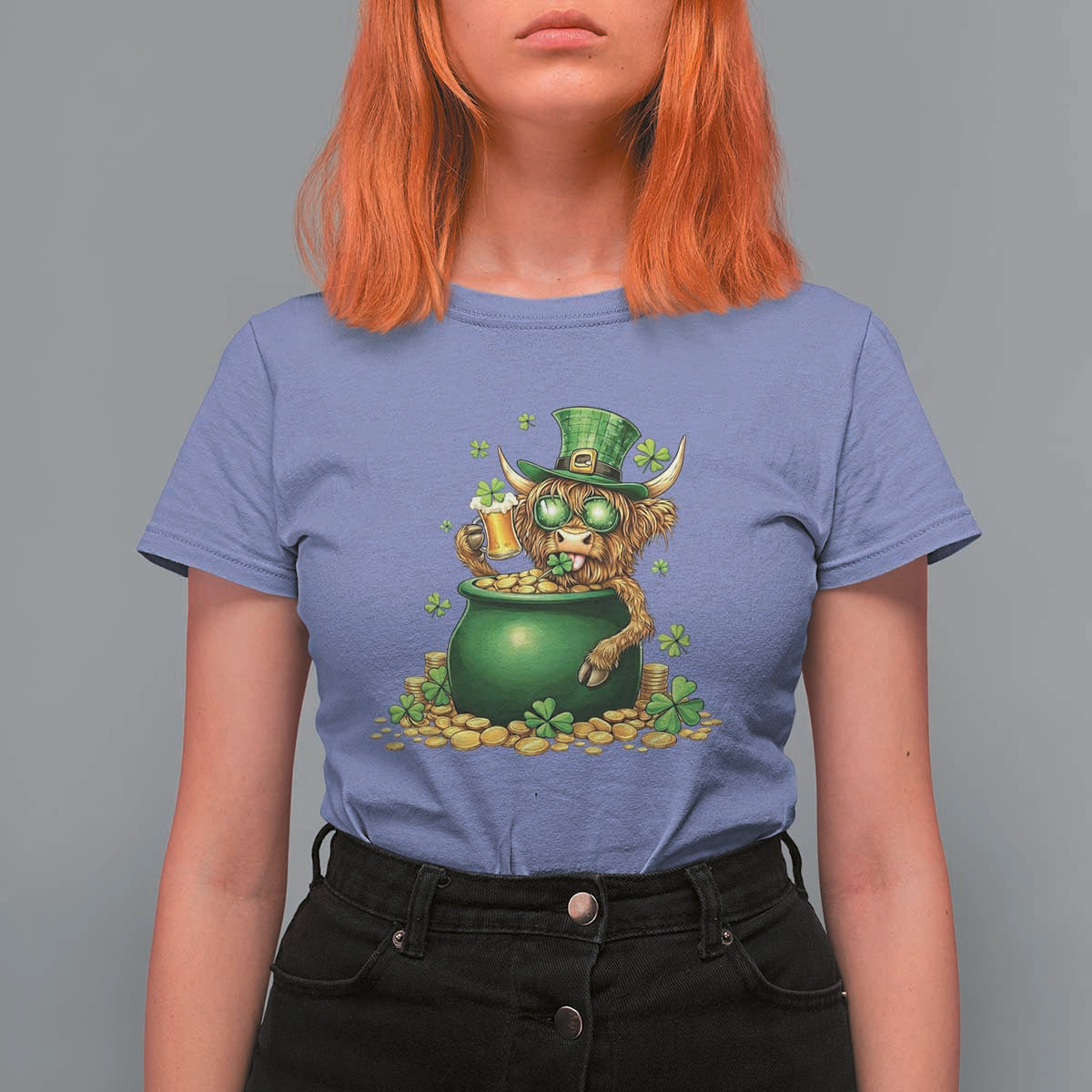 Funny Highland Cow St Patricks Day T Shirt For Women Farm Lover Gift
