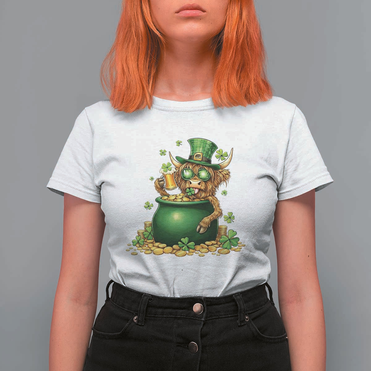 Funny Highland Cow St Patricks Day T Shirt For Women Farm Lover Gift