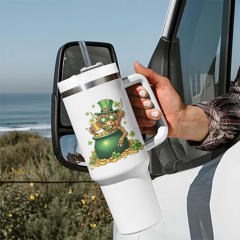 Funny Highland Cow St Patricks Day Tumbler With Handle Farm Lover Gift