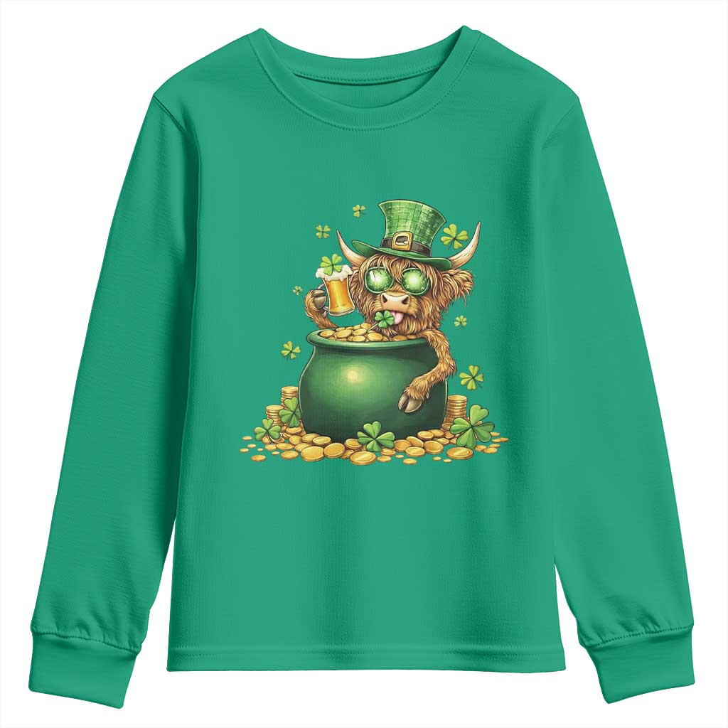 Funny Highland Cow St Patricks Day Youth Sweatshirt Farm Lover Gift