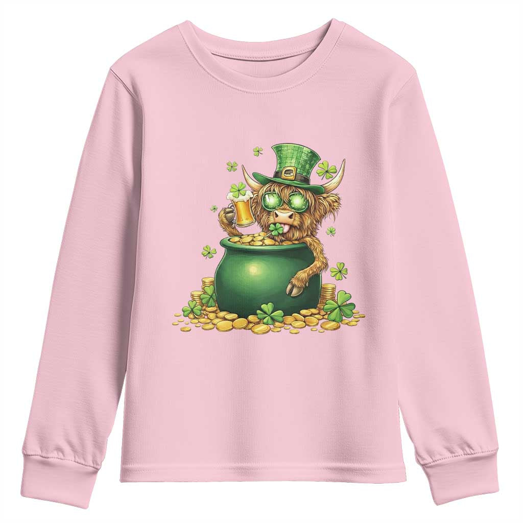 Funny Highland Cow St Patricks Day Youth Sweatshirt Farm Lover Gift