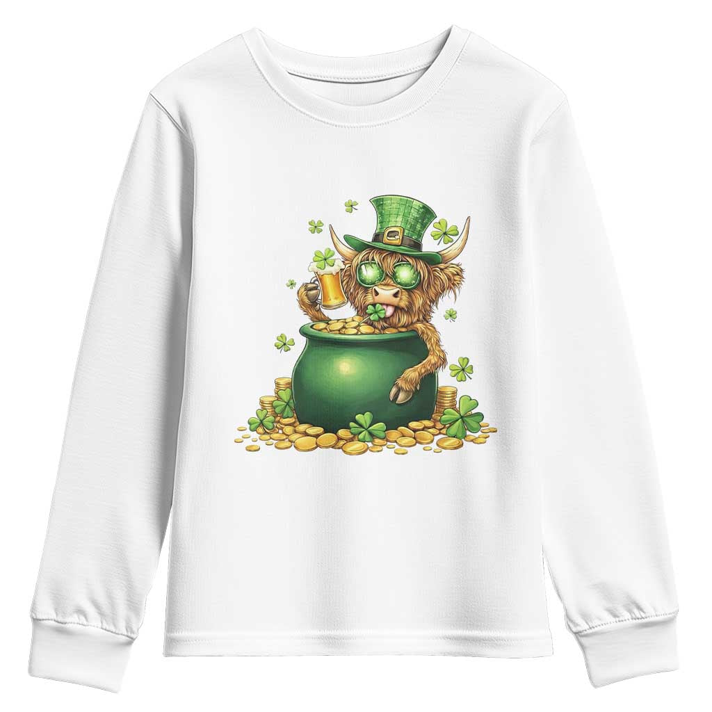 Funny Highland Cow St Patricks Day Youth Sweatshirt Farm Lover Gift