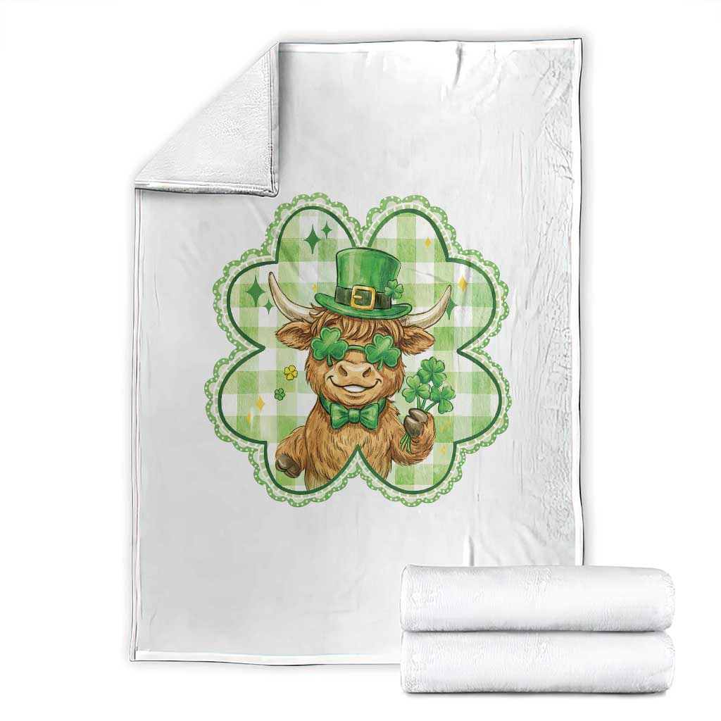 Funny Irish Highland Cow Shamrock Holiday Gift Throw Blanket