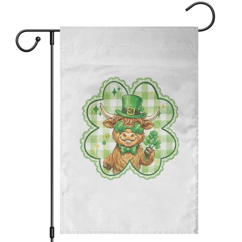 Funny Irish Highland Cow Shamrock Holiday Gift Garden Flag