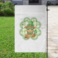 Funny Irish Highland Cow Shamrock Holiday Gift Garden Flag