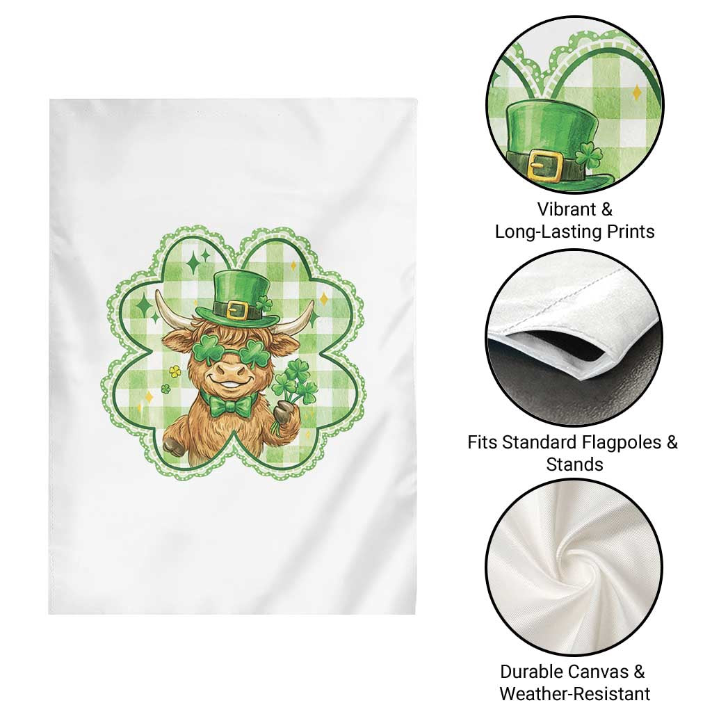 Funny Irish Highland Cow Shamrock Holiday Gift Garden Flag
