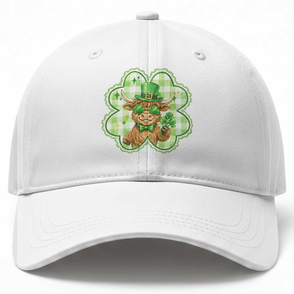 Funny Irish Highland Cow Shamrock Holiday Gift Baseball Cap