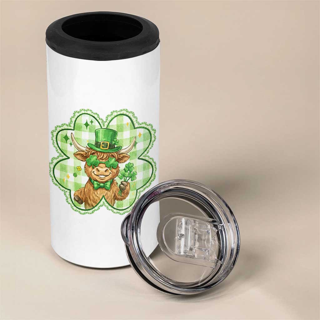 Funny Irish Highland Cow Shamrock Holiday Gift 4 in 1 Can Cooler Tumbler