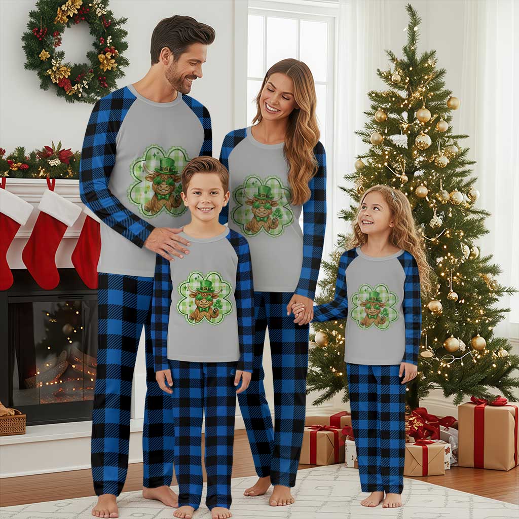 Funny Irish Highland Cow Shamrock Holiday Gift Plaid Pajama Set