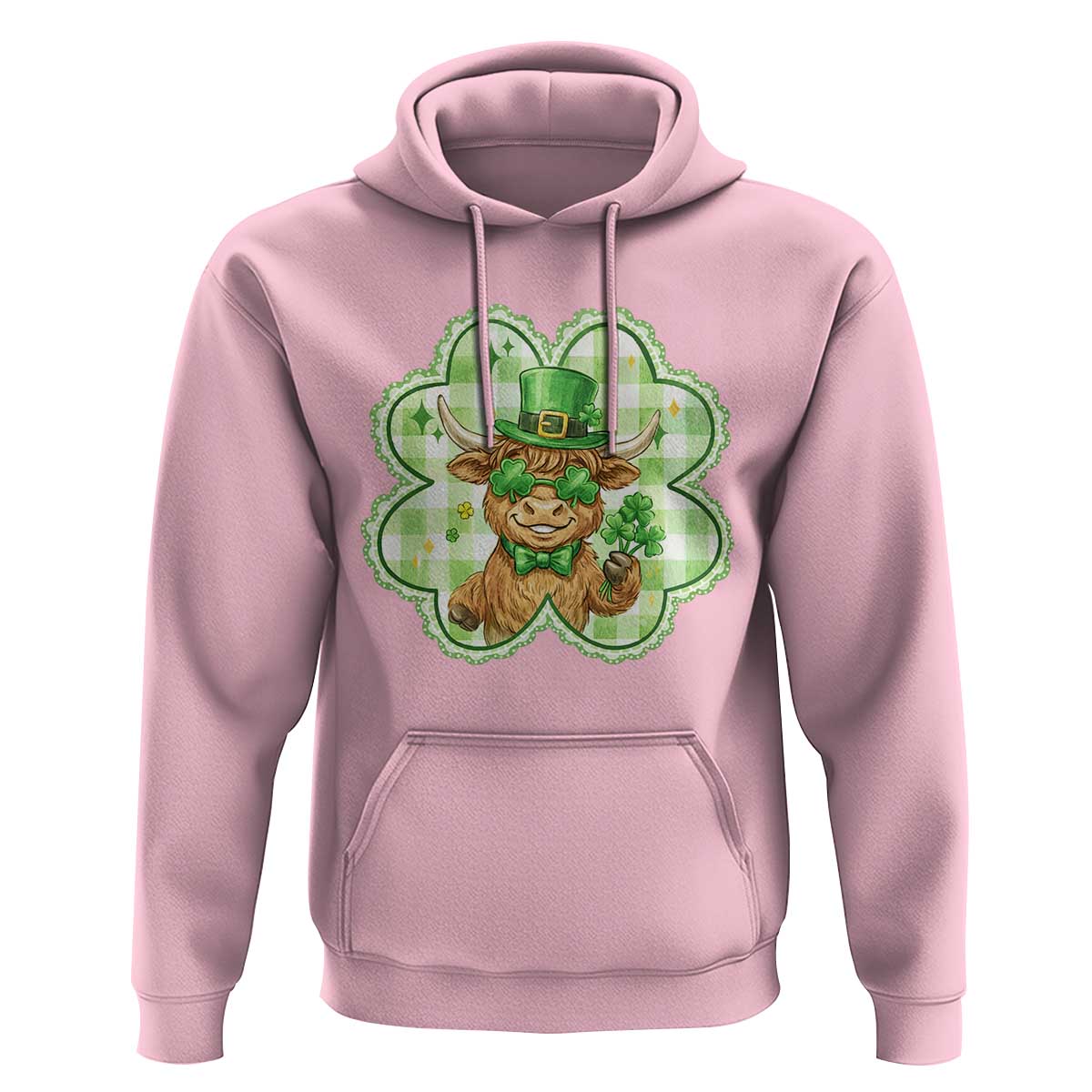 Funny Irish Highland Cow Shamrock Holiday Gift Hoodie